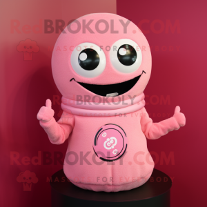 Pink Miso Soup mascot costume character dressed with a Turtleneck and Rings