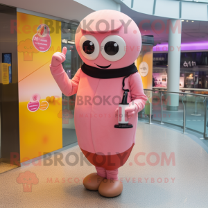 Pink Miso Soup mascot costume character dressed with a Turtleneck and Rings