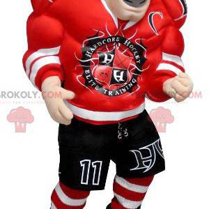 Mascota de hombre jugador de hockey muy musculoso -