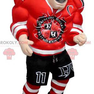 Very muscular hockey player man mascot - Redbrokoly.com