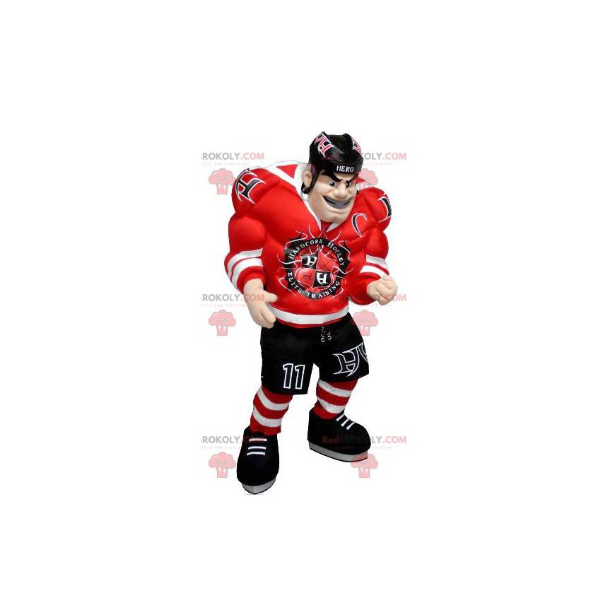 Veldig muskuløs hockeyspiller mann maskot - Redbrokoly.com