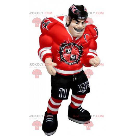 Very muscular hockey player man mascot - Redbrokoly.com