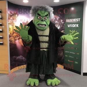 Forest Green Frankenstein mascot costume character dressed with a Vest and Shawls