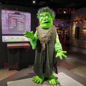 Forest Green Frankenstein mascot costume character dressed with a Vest and Shawls