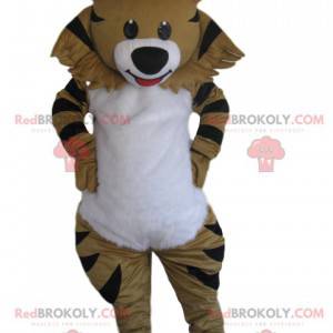 Mascote tigre bege com um lindo sorriso - Redbrokoly.com