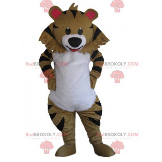 Beige Tiger Maskottchen mit einem schönen Lächeln -