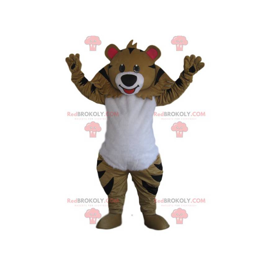 Beige Tiger Maskottchen mit einem schönen Lächeln -