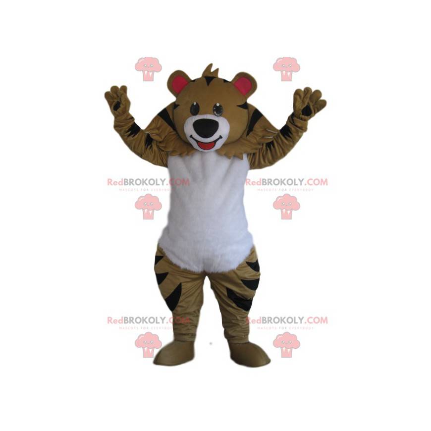 Mascote tigre bege com um lindo sorriso - Redbrokoly.com