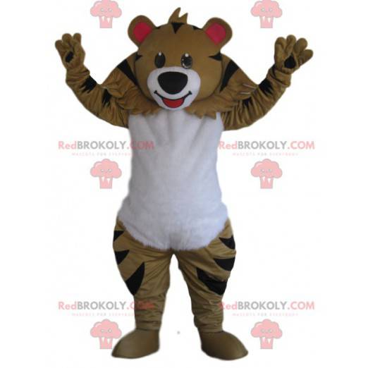Beige tiger mascot with a beautiful smile - Redbrokoly.com