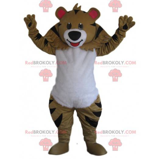 Mascote tigre bege com um lindo sorriso - Redbrokoly.com