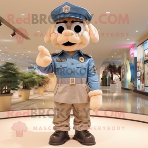 Beige Air Force Soldier mascot costume character dressed with a Denim Shorts and Belts