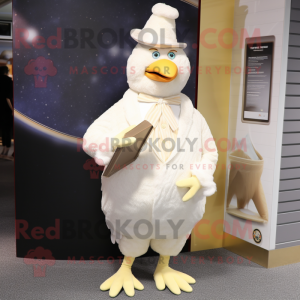 Cream Hens mascot costume character dressed with a Culottes and Cufflinks
