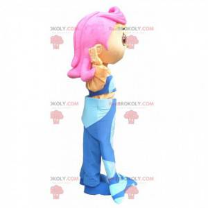 Mascote da sereia com cauda azul e cabelo rosa - Redbrokoly.com