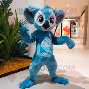 Sky Blue Lemur mascot costume character dressed with a One-Piece Swimsuit and Anklets