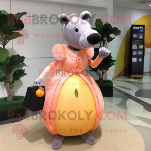 Peach Tapir mascot costume character dressed with a Ball Gown and Briefcases