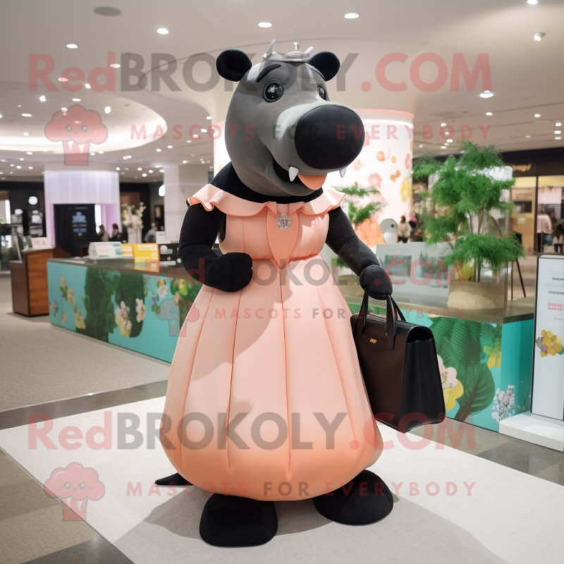 Peach Tapir mascot costume character dressed with a Ball Gown and Briefcases