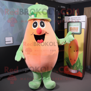 Peach Celery mascot costume character dressed with a Overalls and Pocket squares