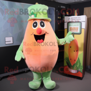 Peach Celery mascot costume character dressed with a Overalls and Pocket squares