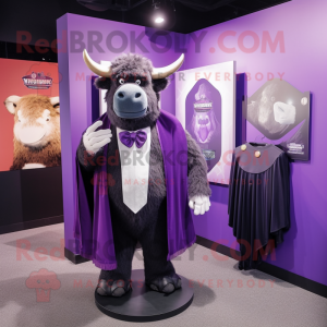 Purple Buffalo mascot costume character dressed with a Tuxedo and Shawls