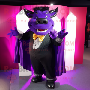 Purple Buffalo mascot costume character dressed with a Tuxedo and Shawls