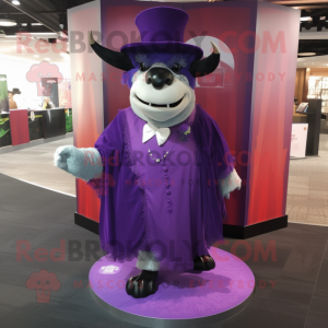 Purple Buffalo mascot costume character dressed with a Tuxedo and Shawls