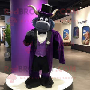 Purple Buffalo mascot costume character dressed with a Tuxedo and Shawls