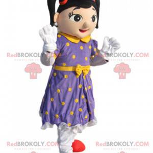 Fairy mascot with a purple dress with yellow polka dots -