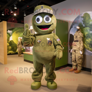 Olive American Soldier mascot costume character dressed with a Jumpsuit and Cufflinks