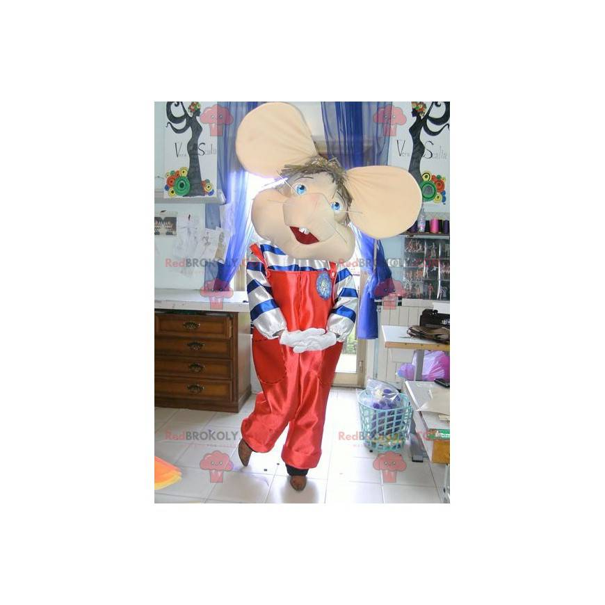 Mouse mascot in red overalls with big ears - Redbrokoly.com