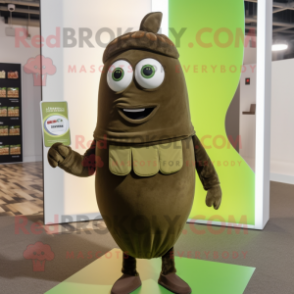 Olive Chocolate Bar mascot costume character dressed with a Turtleneck and Lapel pins