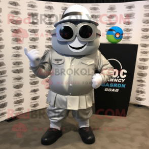 Silver Grenade mascot costume character dressed with a Dress Shirt and Sunglasses