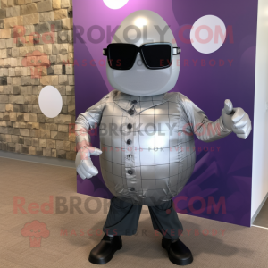 Silver Grenade mascot costume character dressed with a Dress Shirt and Sunglasses
