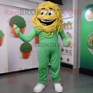 nan Pesto Pasta mascot costume character dressed with a Jumpsuit and Shoe laces