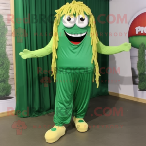 nan Pesto Pasta mascot costume character dressed with a Jumpsuit and Shoe laces