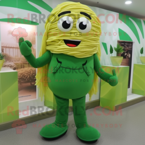 nan Pesto Pasta mascot costume character dressed with a Jumpsuit and Shoe laces