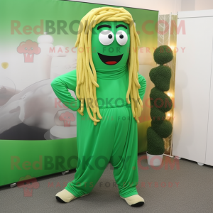 nan Pesto Pasta mascot costume character dressed with a Jumpsuit and Shoe laces