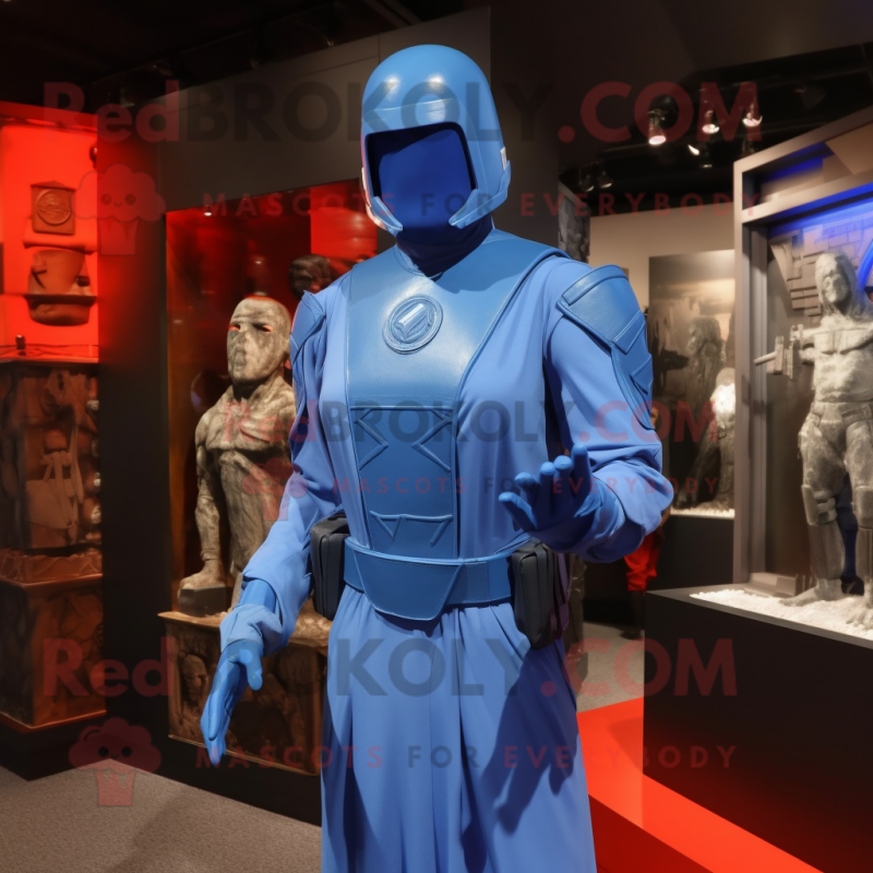 Blue Gi Joe mascot costume character dressed with a Empire Waist Dress and Rings