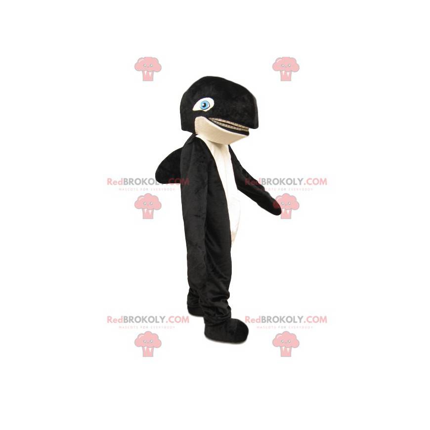 Mascote preto e branco da baleia assassina com olhos azuis - Mascote preto e branco da baleia assassina com olhos azuis -