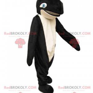 Black and white killer whale mascot with blue eyes -