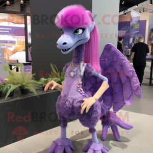 Lavender Velociraptor mascot costume character dressed with a Bikini and Hair clips