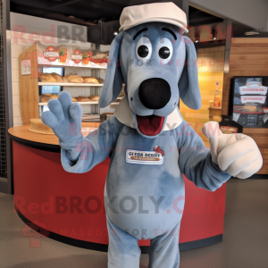 Gray Hot Dogs mascot costume character dressed with a Chambray Shirt and Gloves