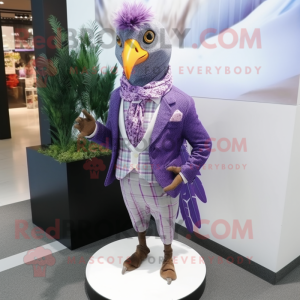 Lavender Pheasant mascot costume character dressed with a Suit Pants and Scarf clips