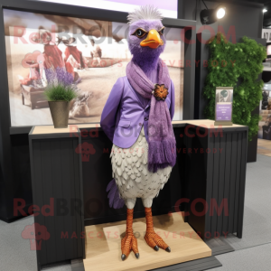 Lavender Pheasant mascot costume character dressed with a Suit Pants and Scarf clips