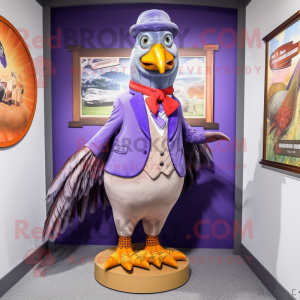 Lavender Pheasant mascot costume character dressed with a Suit Pants and Scarf clips