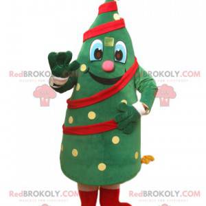 Cheerful Christmas tree mascot with a golden star -