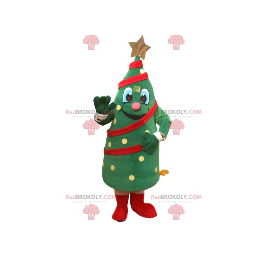 Cheerful Christmas tree mascot with a golden star - Cheerful Christmas tree mascot with a golden star -