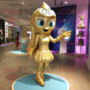 Gold Mermaid mascot costume character dressed with a Long Sleeve Tee and Handbags