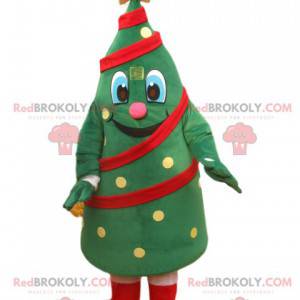 Cheerful Christmas tree mascot with a golden star -