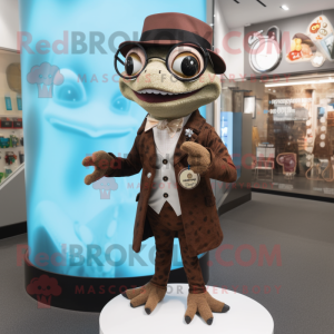 Brown Geckos mascot costume character dressed with a Blazer and Brooches