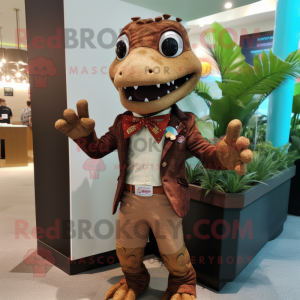 Brown Geckos mascot costume character dressed with a Blazer and Brooches